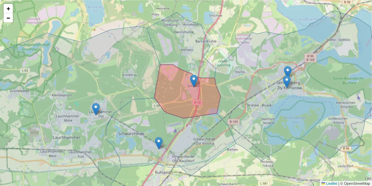 Karte des Postleitzahlen Bereichs  und der umliegenden Postleitzahlen in Deutschland