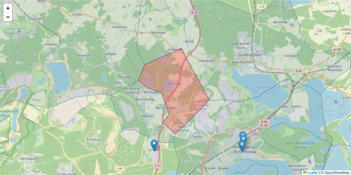 Karte des Postleitzahlen Bereichs  und der umliegenden Postleitzahlen in Deutschland