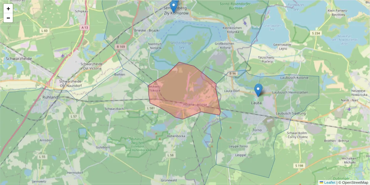 Karte des Postleitzahlen Bereichs  und der umliegenden Postleitzahlen in Deutschland