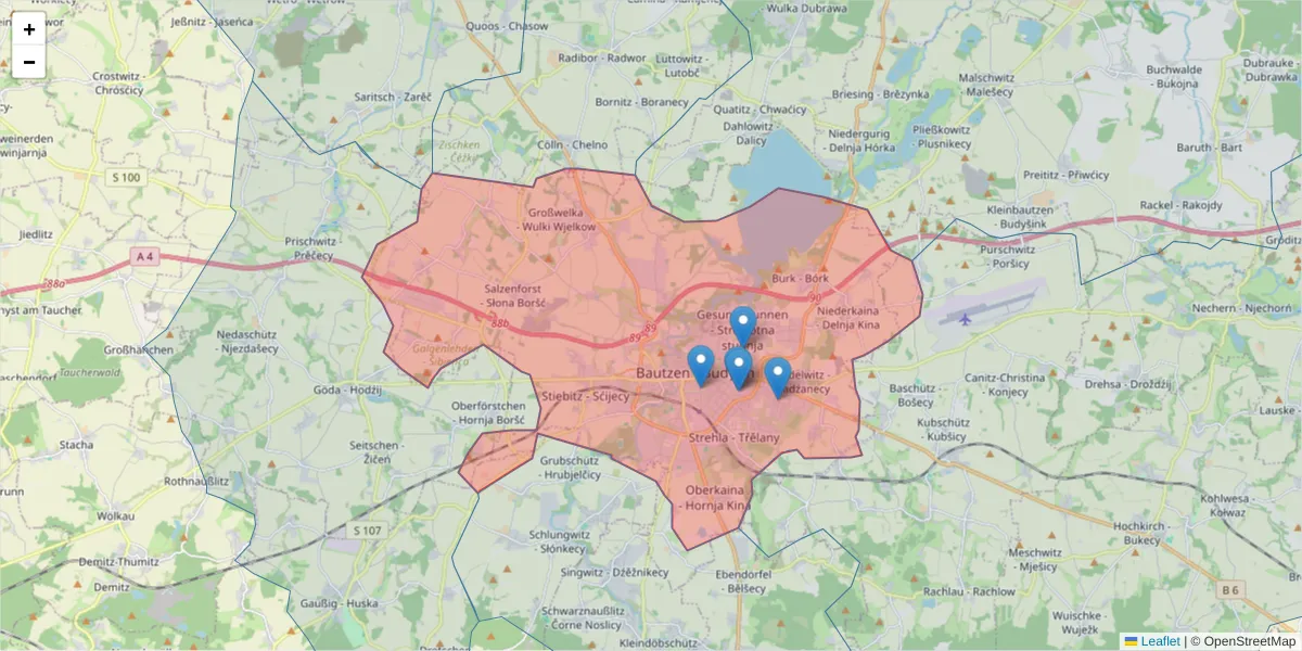 Karte des Postleitzahlen Bereichs  und der umliegenden Postleitzahlen in Deutschland