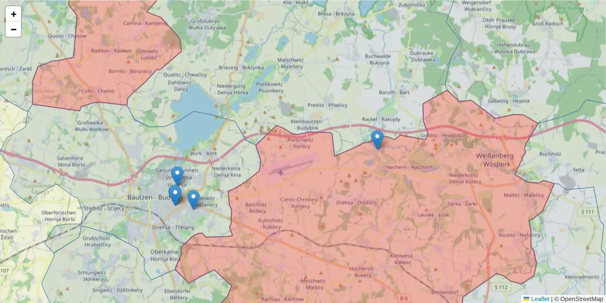 Karte des Postleitzahlen Bereichs  und der umliegenden Postleitzahlen in Deutschland