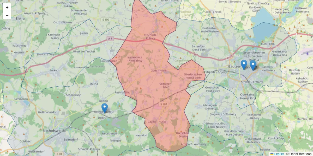 Karte des Postleitzahlen Bereichs  und der umliegenden Postleitzahlen in Deutschland
