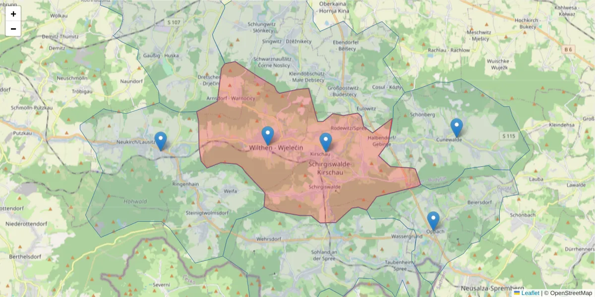Karte des Postleitzahlen Bereichs  und der umliegenden Postleitzahlen in Deutschland