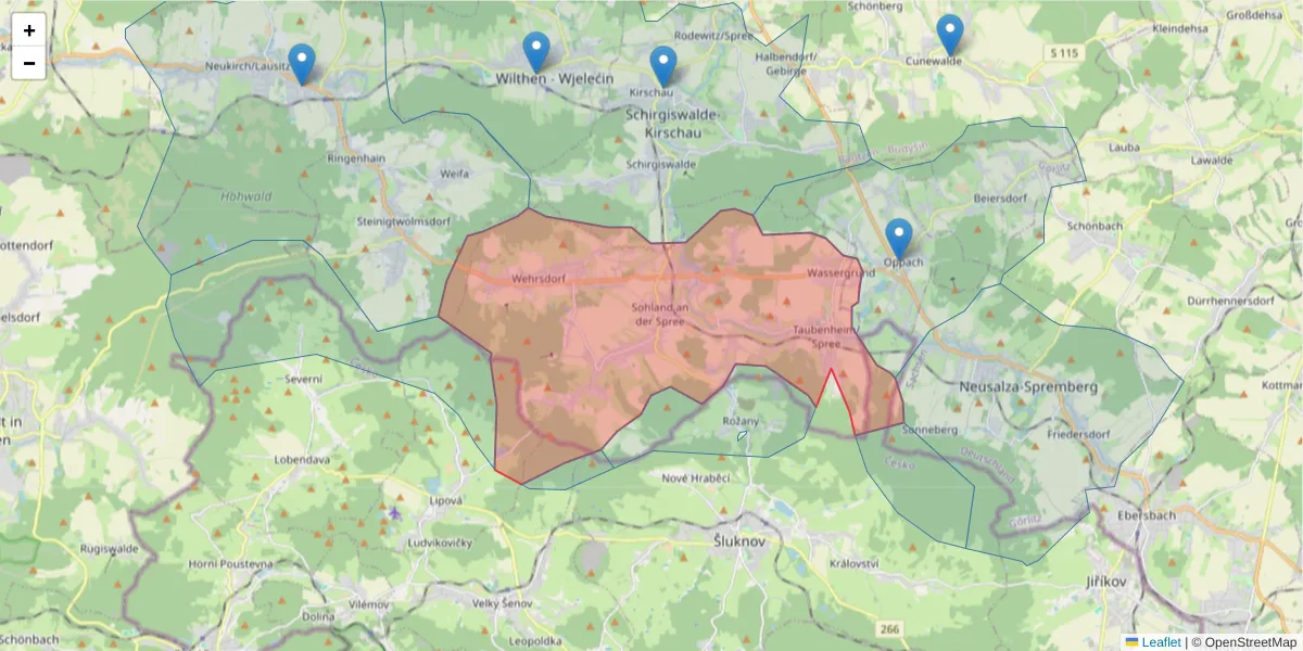 Karte des Postleitzahlen Bereichs  und der umliegenden Postleitzahlen in Deutschland