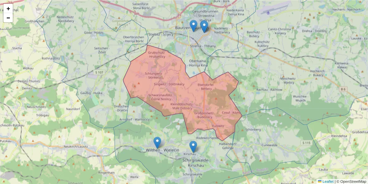 Karte des Postleitzahlen Bereichs  und der umliegenden Postleitzahlen in Deutschland