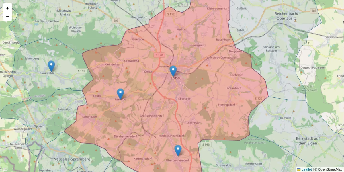 Karte des Postleitzahlen Bereichs  und der umliegenden Postleitzahlen in Deutschland