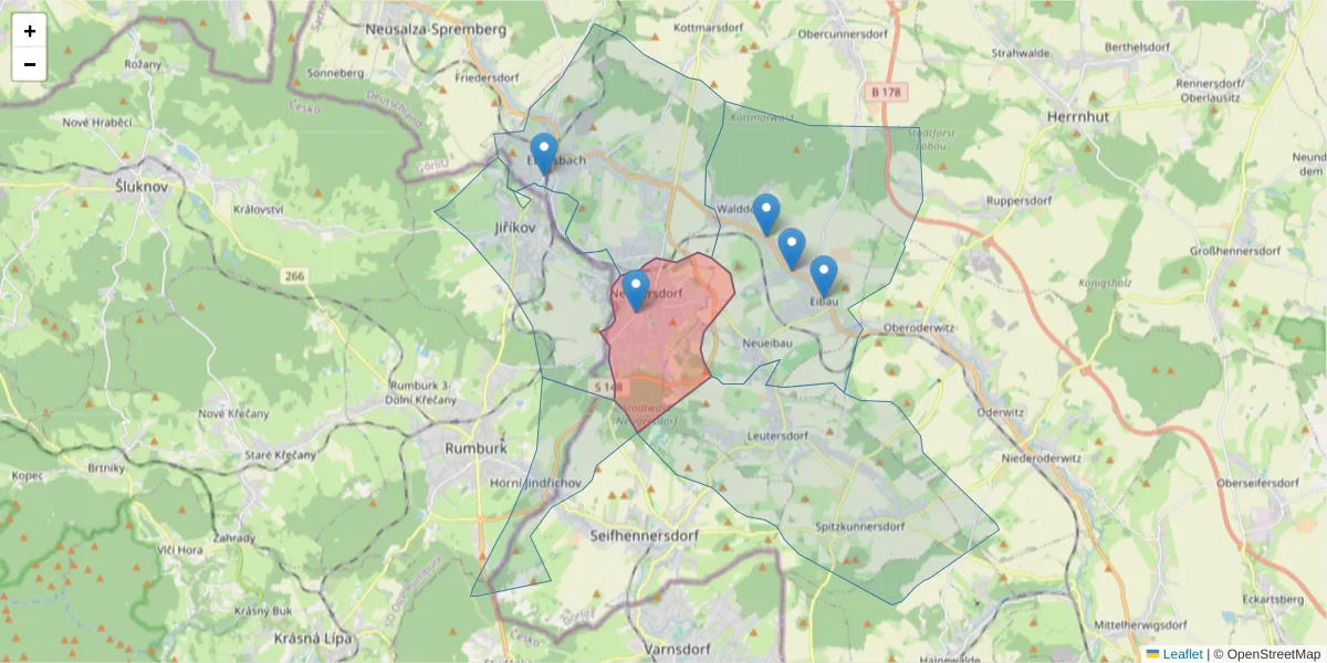 Karte des Postleitzahlen Bereichs  und der umliegenden Postleitzahlen in Deutschland