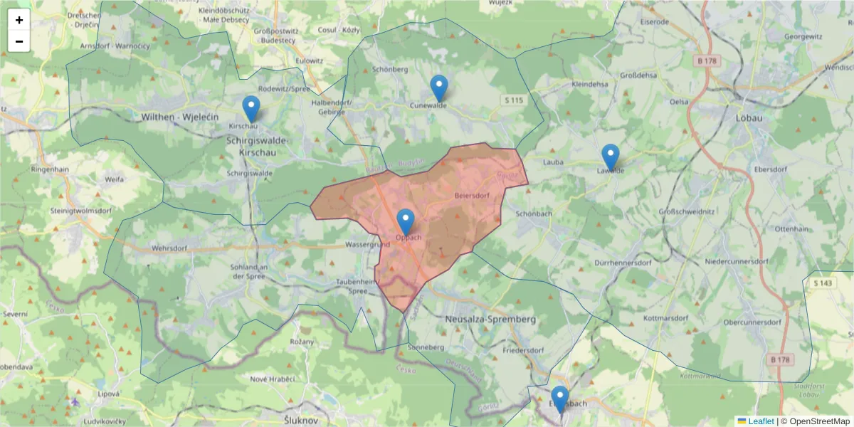 Karte des Postleitzahlen Bereichs  und der umliegenden Postleitzahlen in Deutschland