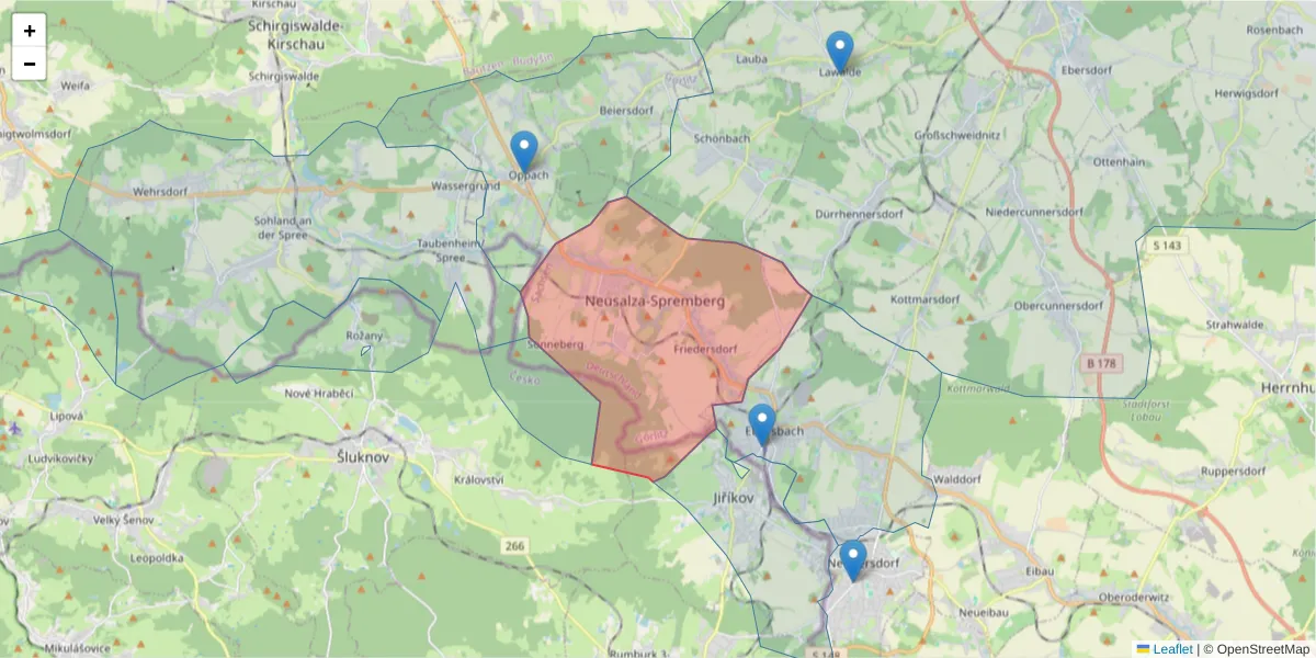 Karte des Postleitzahlen Bereichs  und der umliegenden Postleitzahlen in Deutschland
