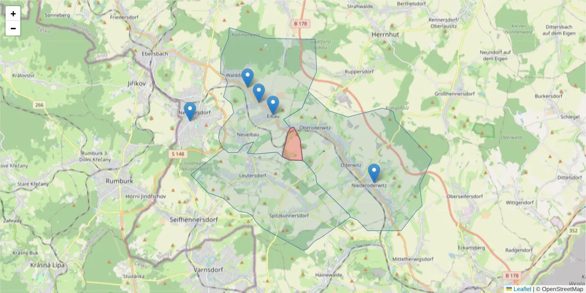 Karte des Postleitzahlen Bereichs  und der umliegenden Postleitzahlen in Deutschland