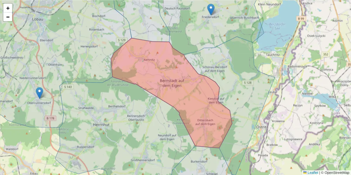 Karte des Postleitzahlen Bereichs  und der umliegenden Postleitzahlen in Deutschland