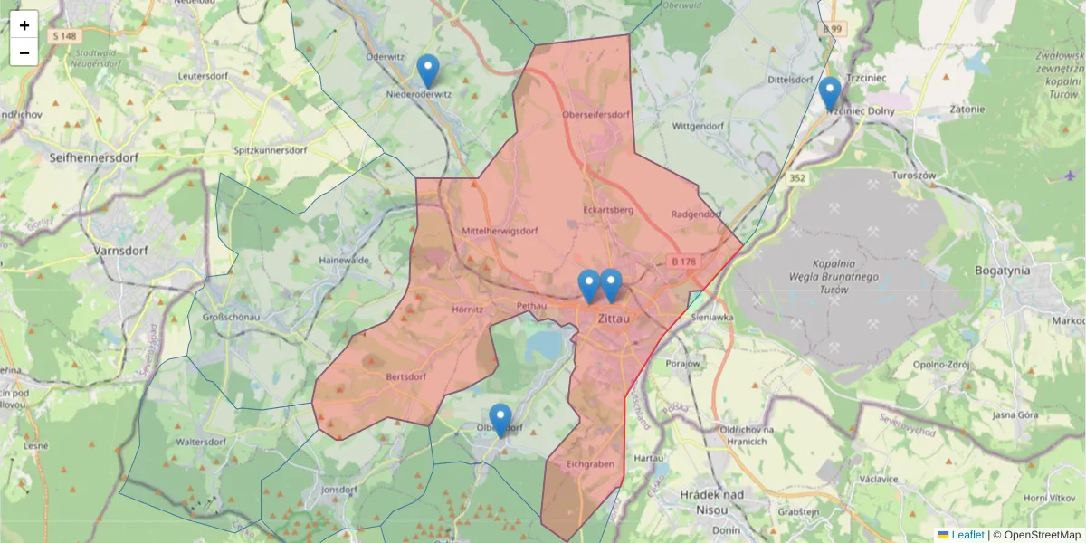 Karte des Postleitzahlen Bereichs  und der umliegenden Postleitzahlen in Deutschland