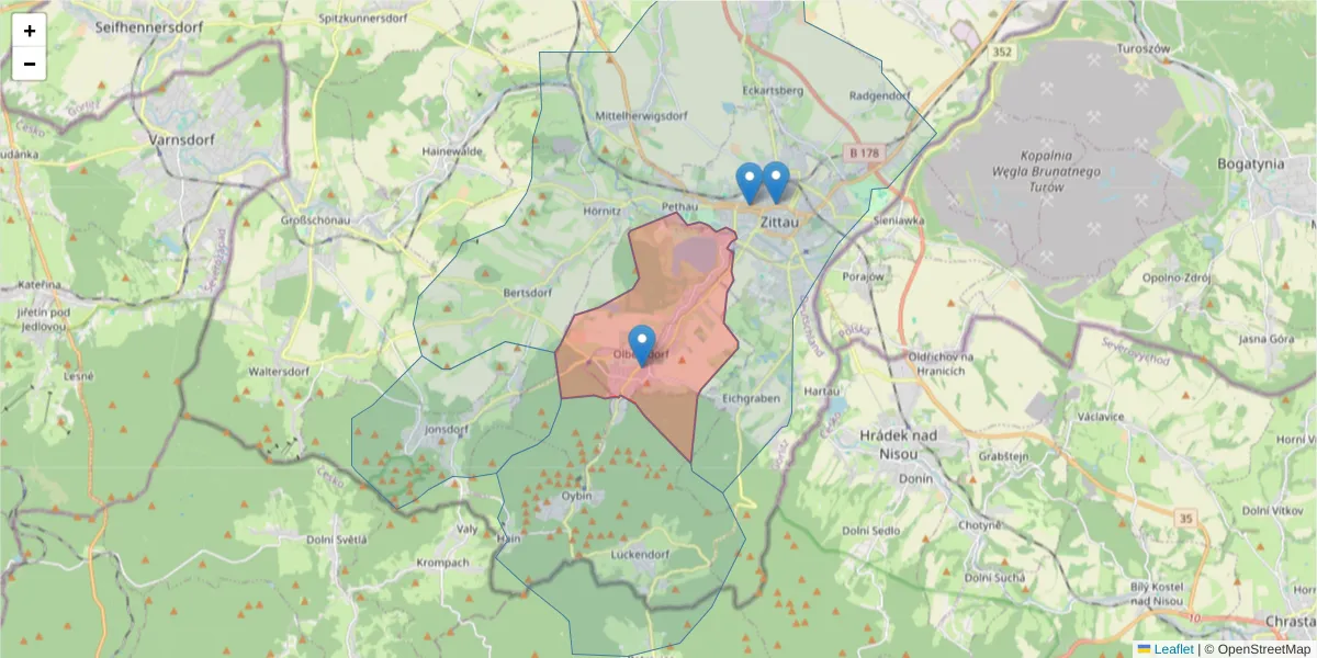 Karte des Postleitzahlen Bereichs  und der umliegenden Postleitzahlen in Deutschland