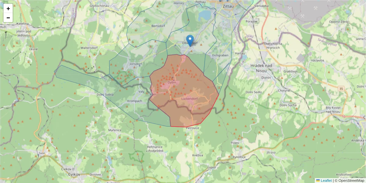 Karte des Postleitzahlen Bereichs  und der umliegenden Postleitzahlen in Deutschland