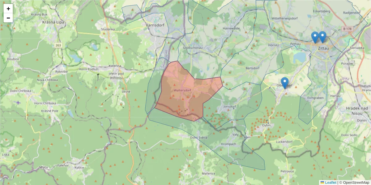 Karte des Postleitzahlen Bereichs  und der umliegenden Postleitzahlen in Deutschland