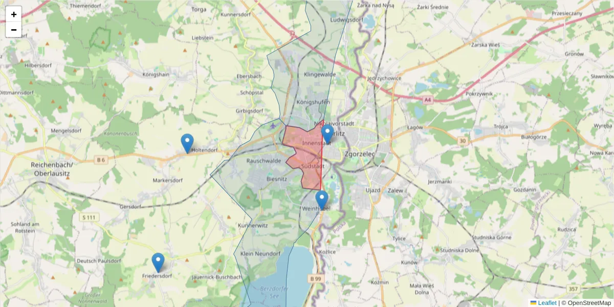 Karte des Postleitzahlen Bereichs  und der umliegenden Postleitzahlen in Deutschland