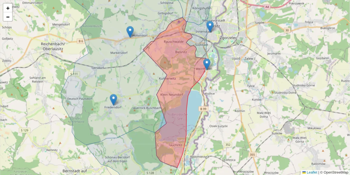 Karte des Postleitzahlen Bereichs  und der umliegenden Postleitzahlen in Deutschland