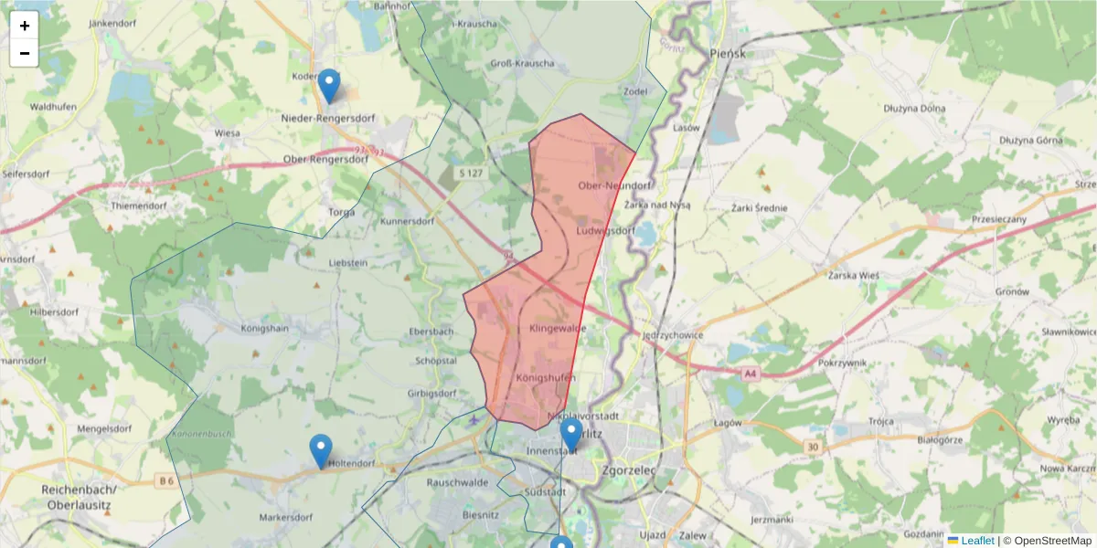Karte des Postleitzahlen Bereichs  und der umliegenden Postleitzahlen in Deutschland