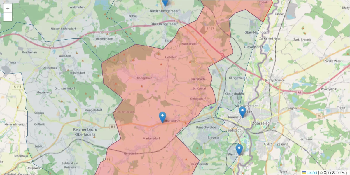 Karte des Postleitzahlen Bereichs  und der umliegenden Postleitzahlen in Deutschland