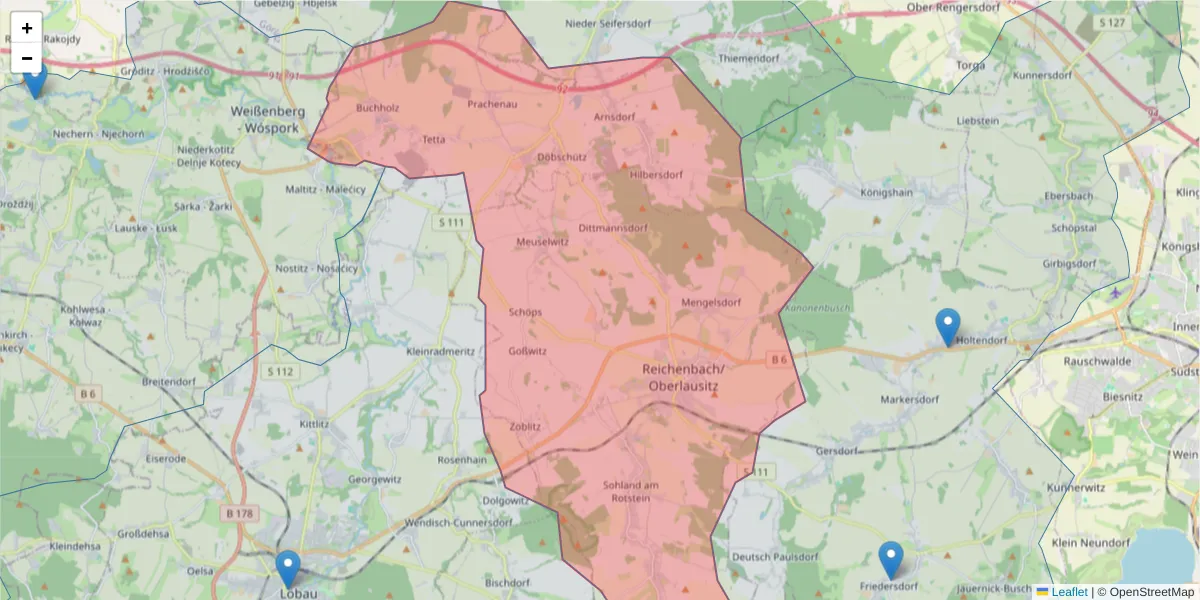 Karte des Postleitzahlen Bereichs  und der umliegenden Postleitzahlen in Deutschland