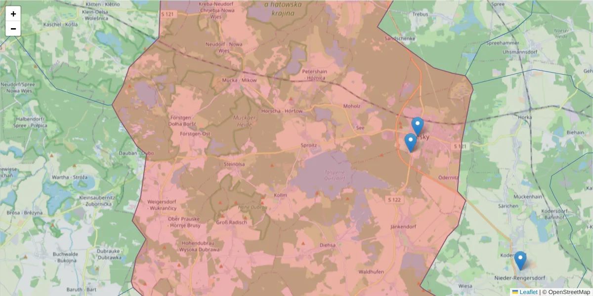 Karte des Postleitzahlen Bereichs  und der umliegenden Postleitzahlen in Deutschland