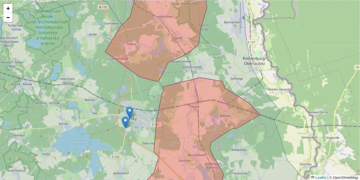 Karte des Postleitzahlen Bereichs  und der umliegenden Postleitzahlen in Deutschland