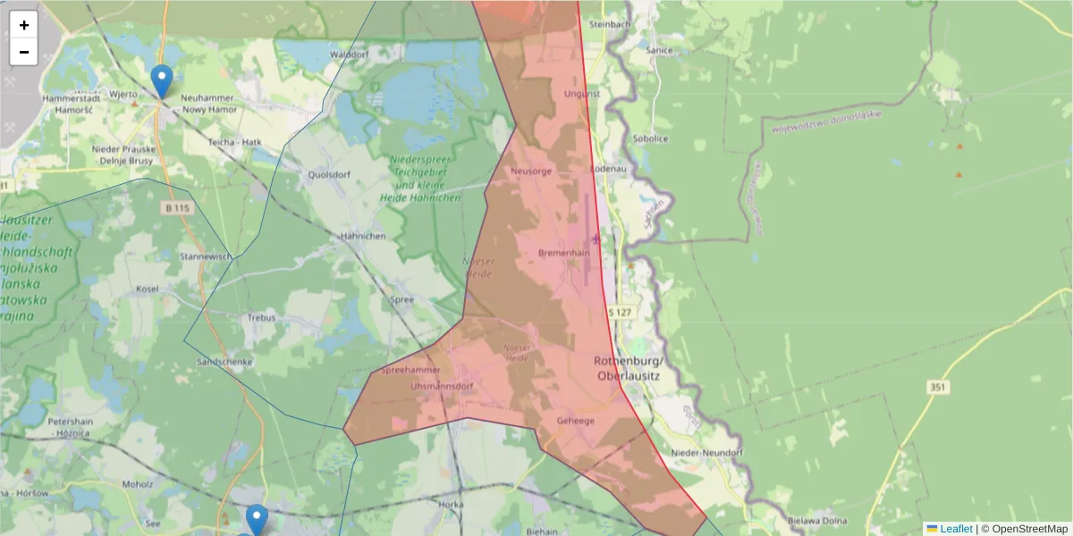 Karte des Postleitzahlen Bereichs  und der umliegenden Postleitzahlen in Deutschland