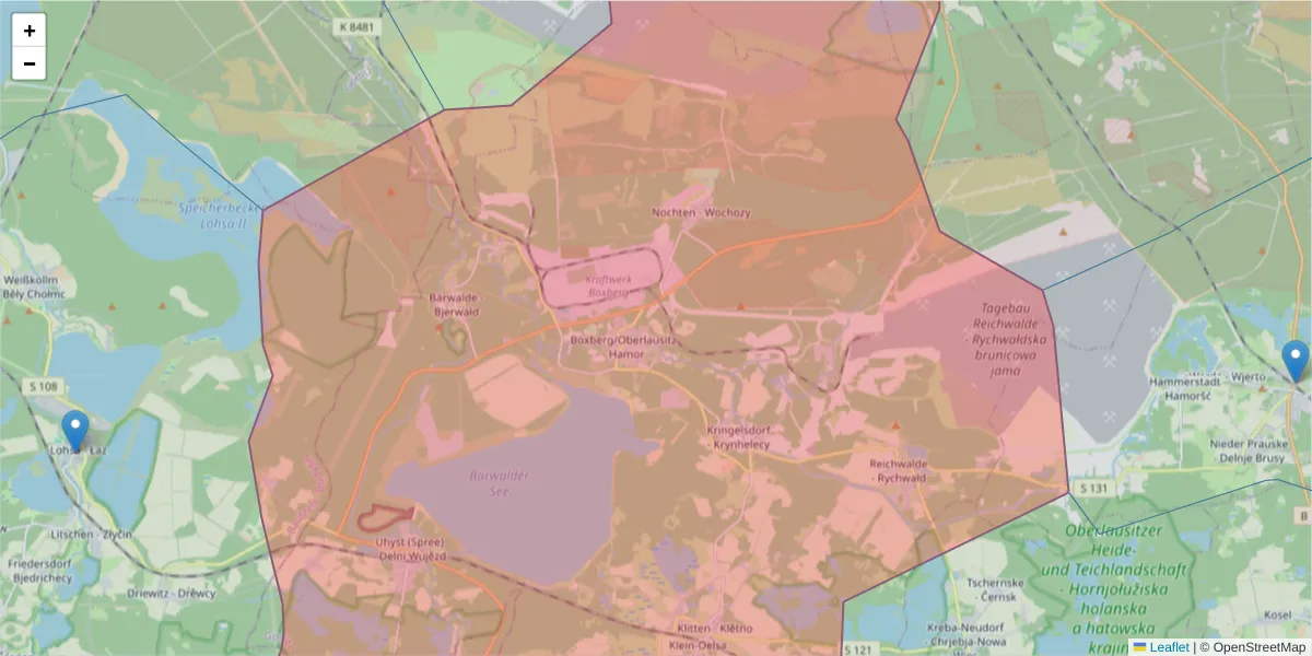 Karte des Postleitzahlen Bereichs  und der umliegenden Postleitzahlen in Deutschland
