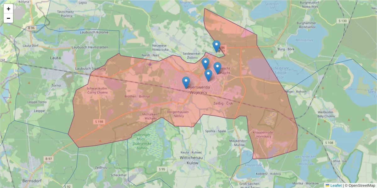 Karte des Postleitzahlen Bereichs  und der umliegenden Postleitzahlen in Deutschland
