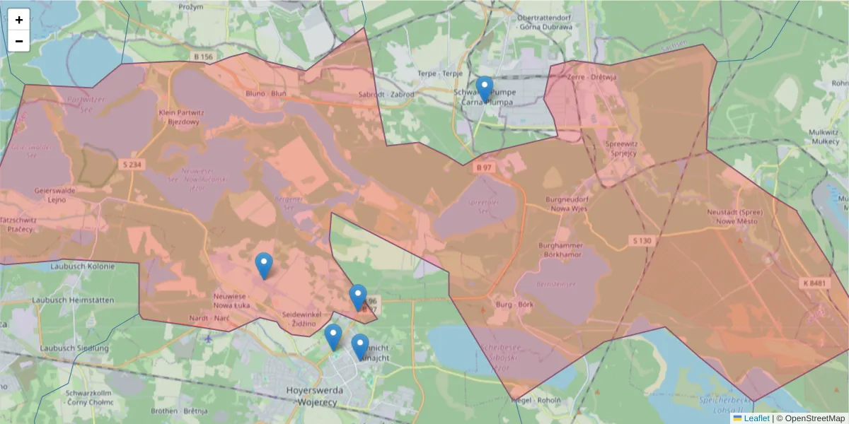 Karte des Postleitzahlen Bereichs  und der umliegenden Postleitzahlen in Deutschland