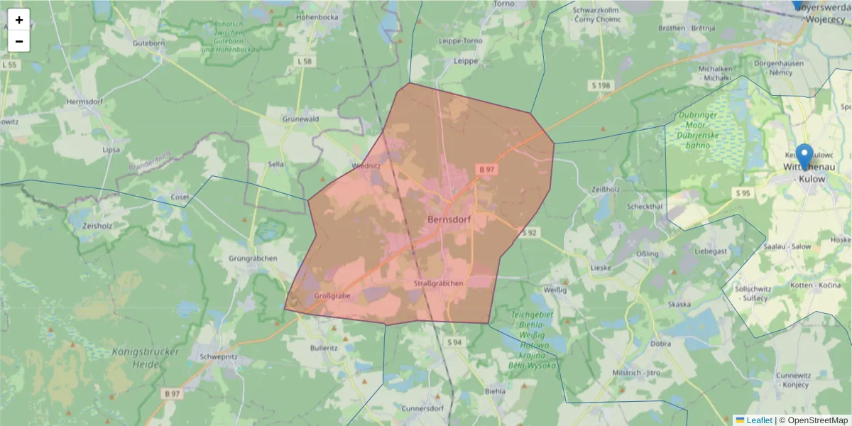 Karte des Postleitzahlen Bereichs  und der umliegenden Postleitzahlen in Deutschland