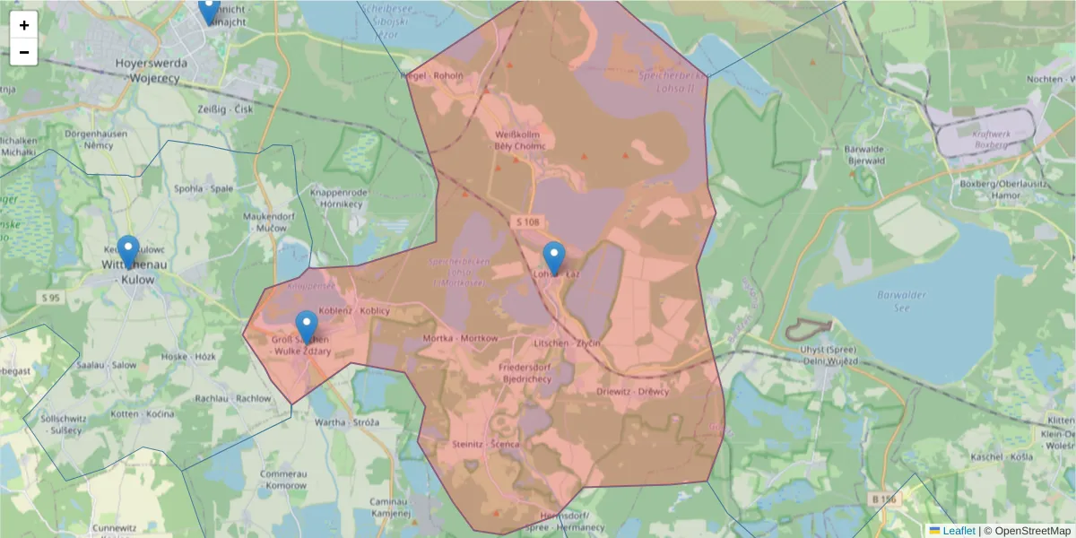 Karte des Postleitzahlen Bereichs  und der umliegenden Postleitzahlen in Deutschland