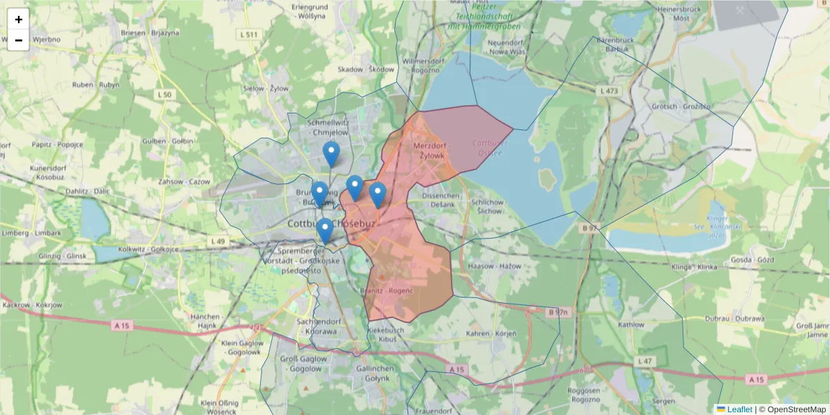 Karte des Postleitzahlen Bereichs  und der umliegenden Postleitzahlen in Deutschland