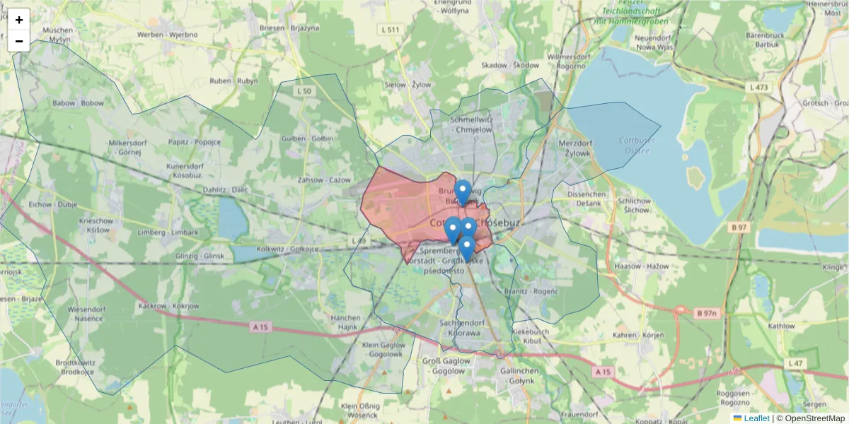 Karte des Postleitzahlen Bereichs  und der umliegenden Postleitzahlen in Deutschland