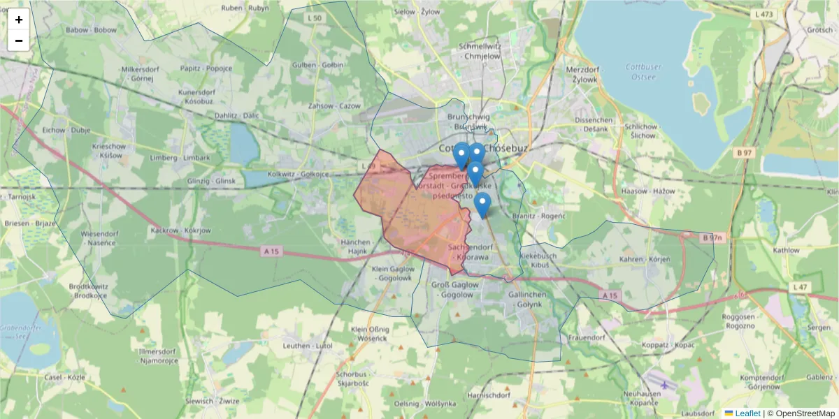 Karte des Postleitzahlen Bereichs  und der umliegenden Postleitzahlen in Deutschland