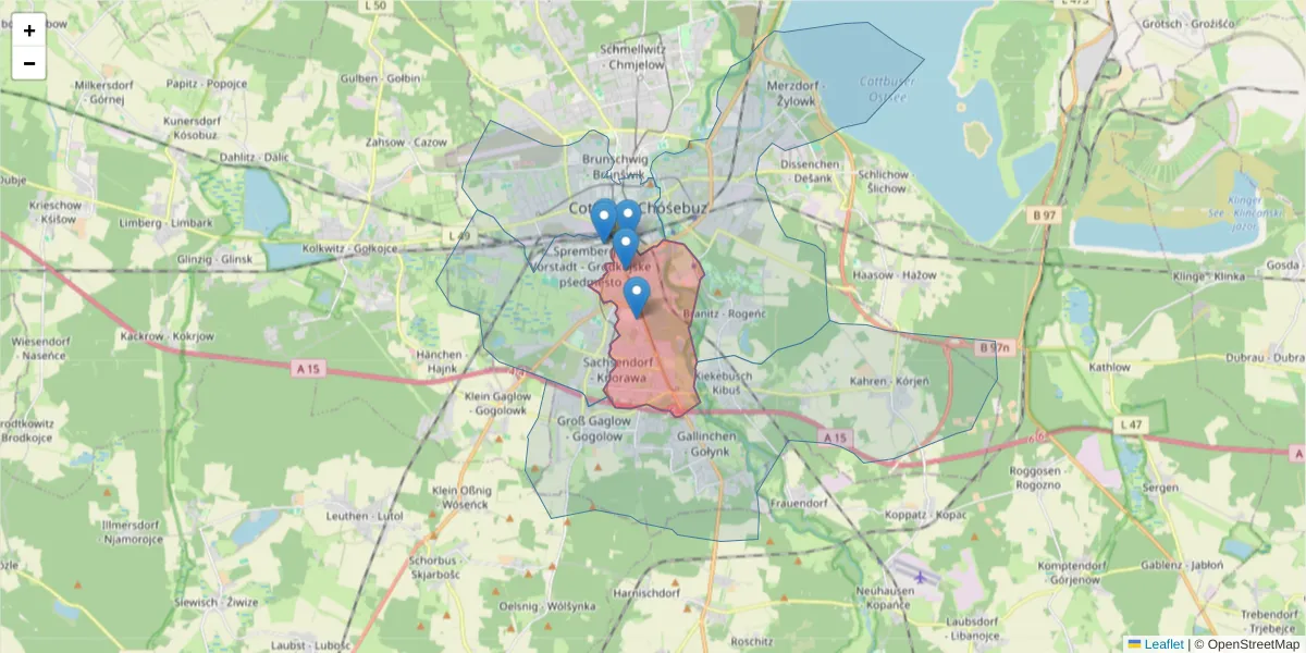 Karte des Postleitzahlen Bereichs  und der umliegenden Postleitzahlen in Deutschland