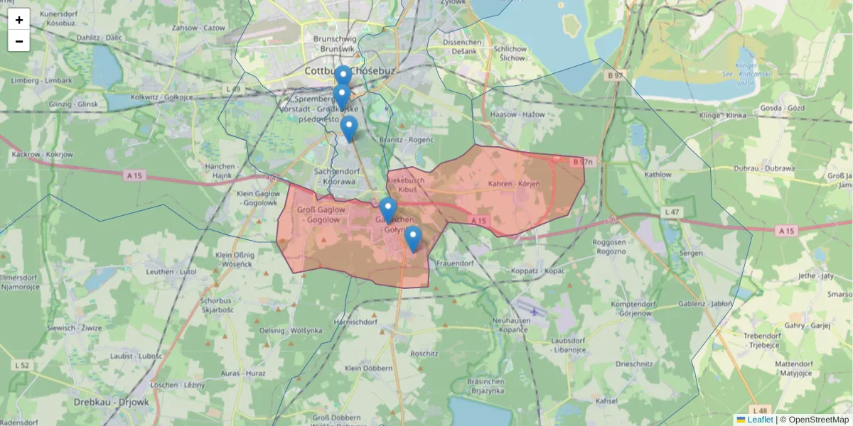 Karte des Postleitzahlen Bereichs  und der umliegenden Postleitzahlen in Deutschland