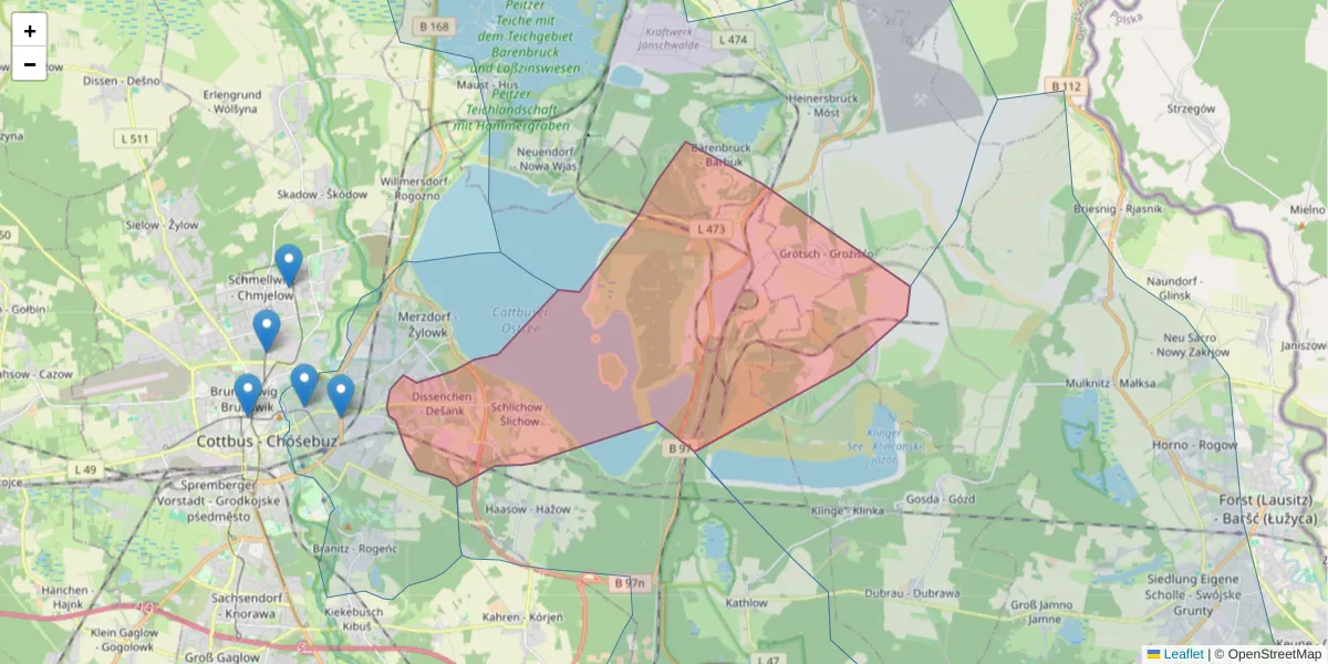 Karte des Postleitzahlen Bereichs  und der umliegenden Postleitzahlen in Deutschland