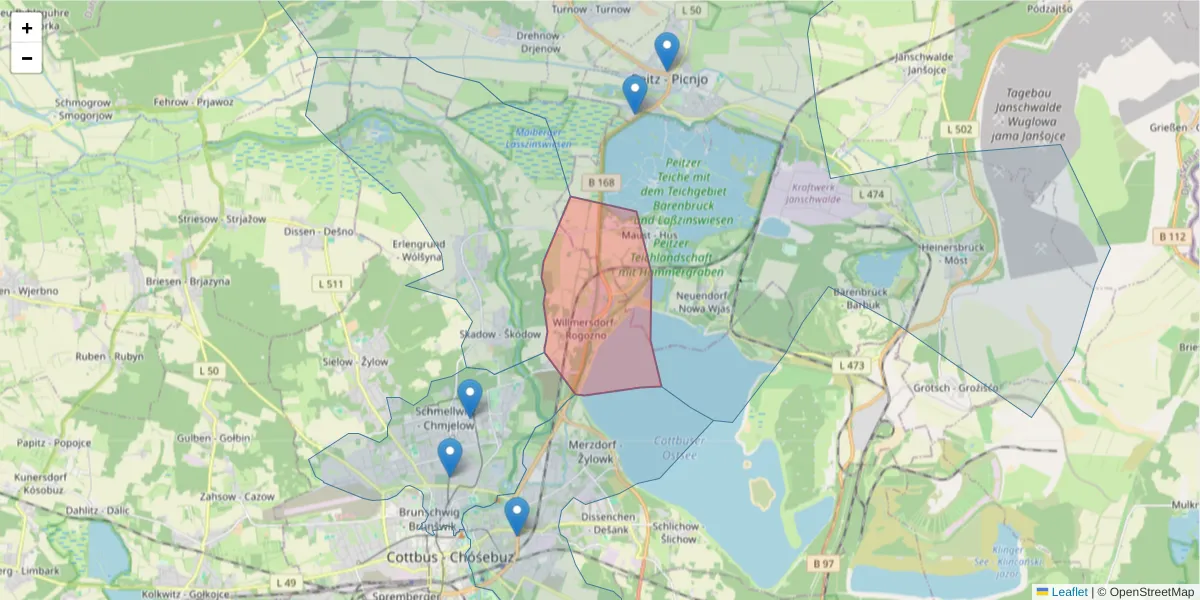 Karte des Postleitzahlen Bereichs  und der umliegenden Postleitzahlen in Deutschland