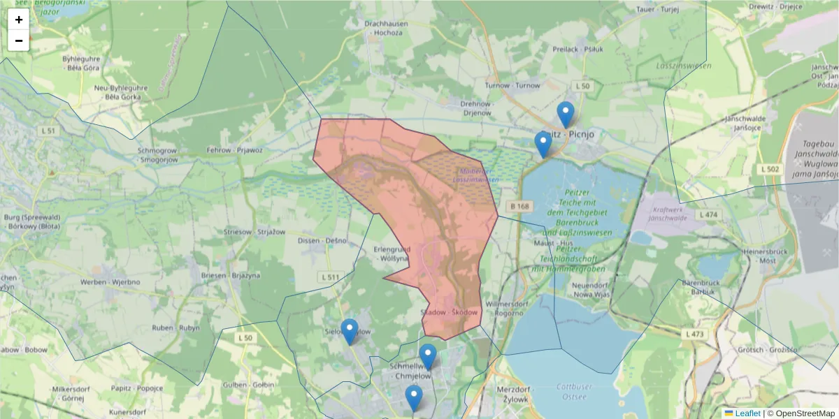 Karte des Postleitzahlen Bereichs  und der umliegenden Postleitzahlen in Deutschland