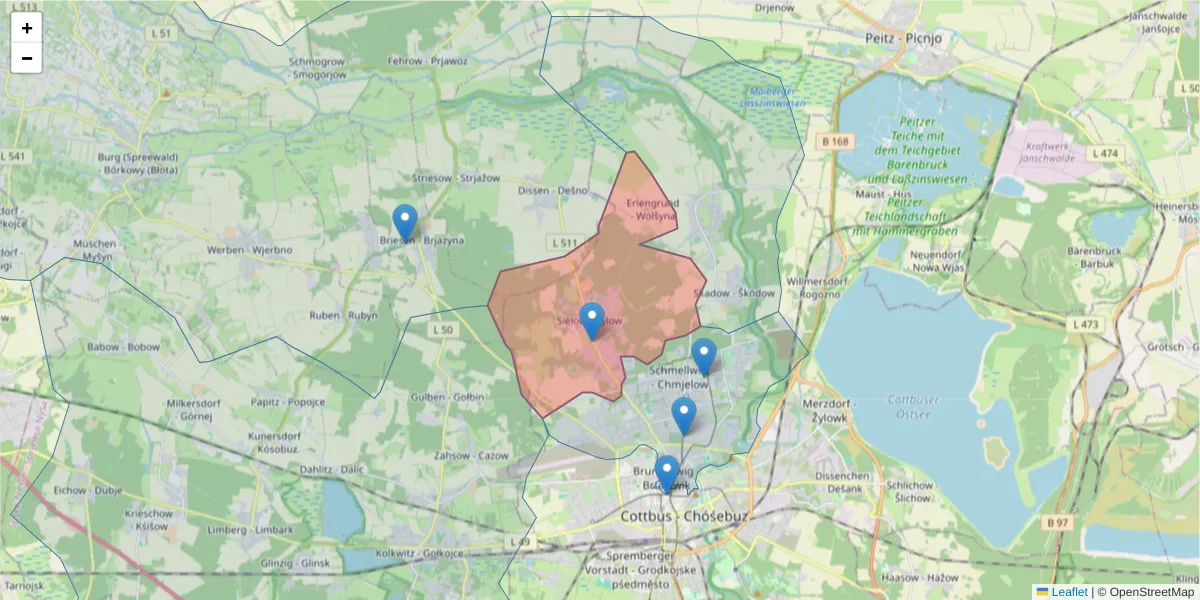 Karte des Postleitzahlen Bereichs  und der umliegenden Postleitzahlen in Deutschland