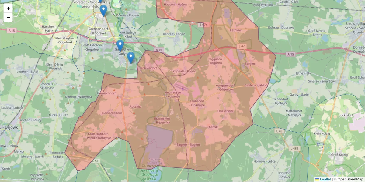 Karte des Postleitzahlen Bereichs  und der umliegenden Postleitzahlen in Deutschland