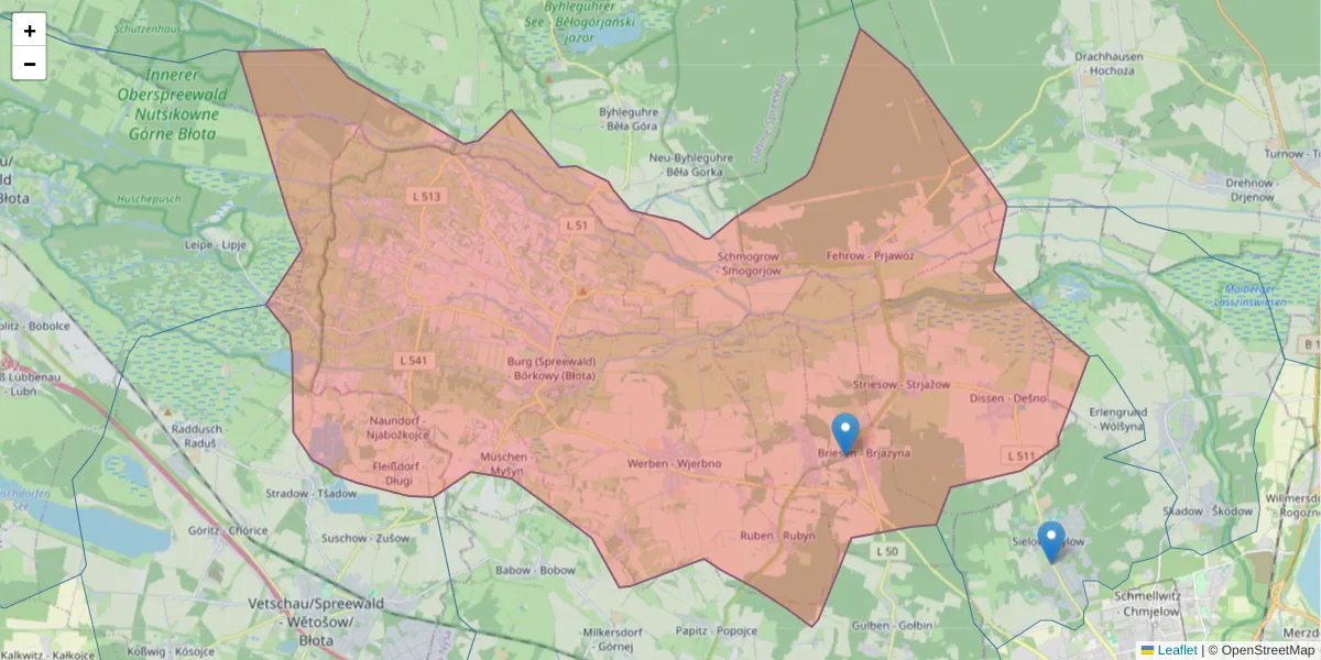 Karte des Postleitzahlen Bereichs  und der umliegenden Postleitzahlen in Deutschland