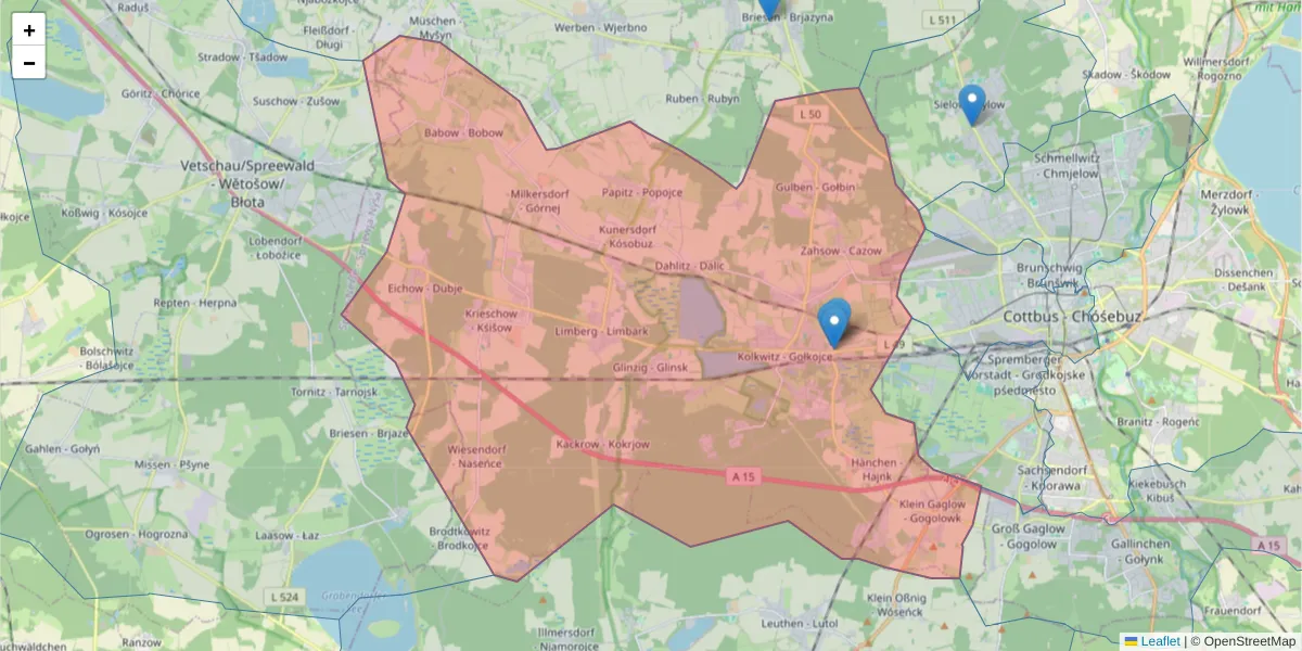 Karte des Postleitzahlen Bereichs  und der umliegenden Postleitzahlen in Deutschland