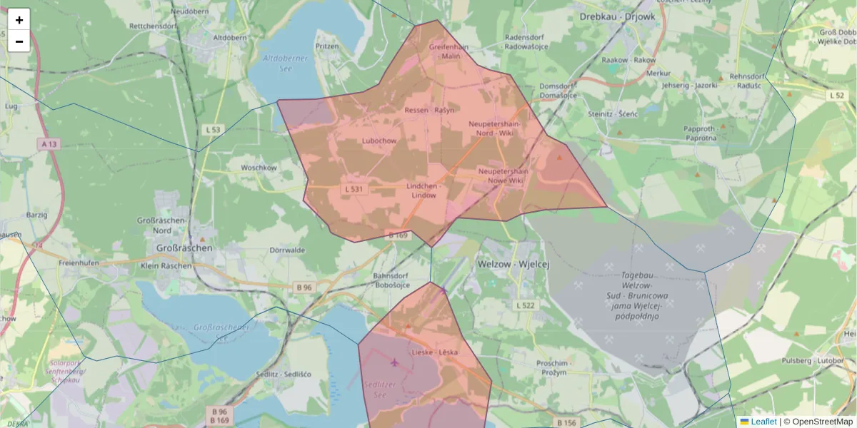Karte des Postleitzahlen Bereichs  und der umliegenden Postleitzahlen in Deutschland