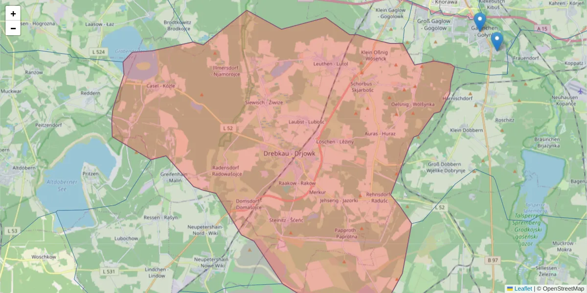 Karte des Postleitzahlen Bereichs  und der umliegenden Postleitzahlen in Deutschland