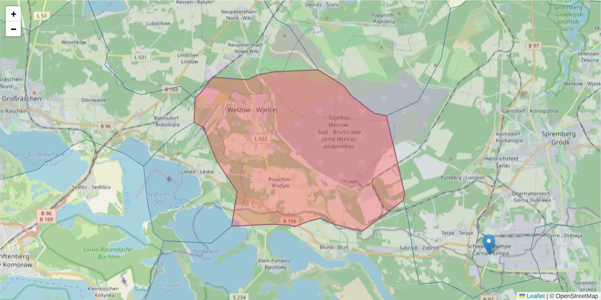 Karte des Postleitzahlen Bereichs  und der umliegenden Postleitzahlen in Deutschland