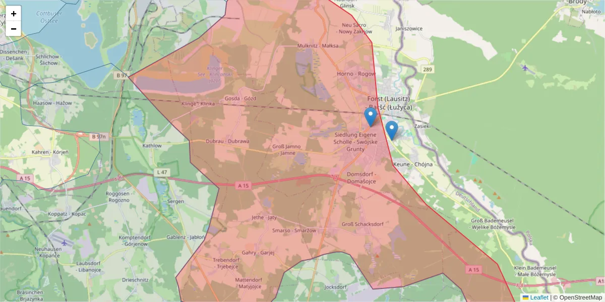 Karte des Postleitzahlen Bereichs  und der umliegenden Postleitzahlen in Deutschland