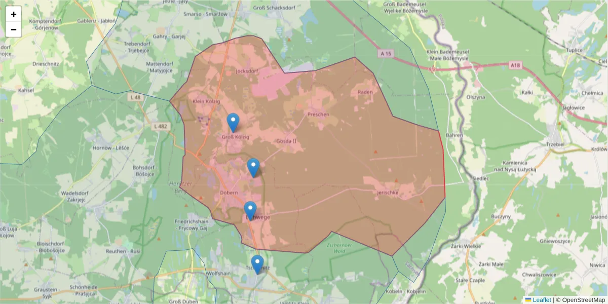 Karte des Postleitzahlen Bereichs  und der umliegenden Postleitzahlen in Deutschland