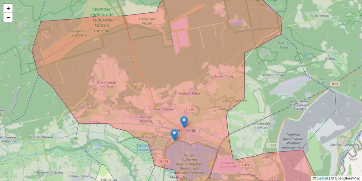 Karte des Postleitzahlen Bereichs  und der umliegenden Postleitzahlen in Deutschland